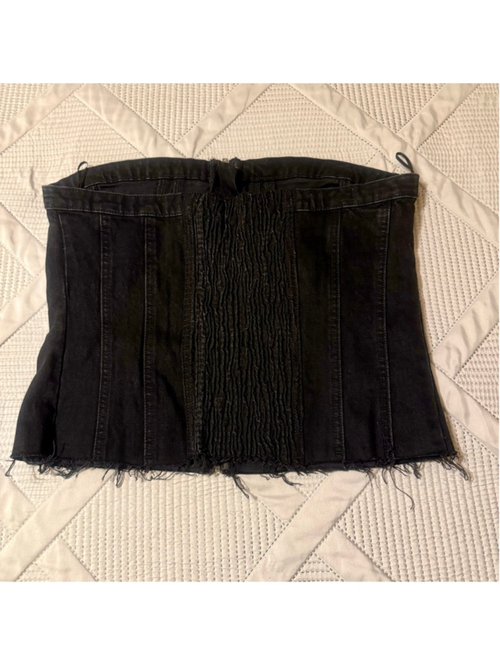 ZARA Black Denim Strapless Corset frayed Top XXL - Picture 2 of 7